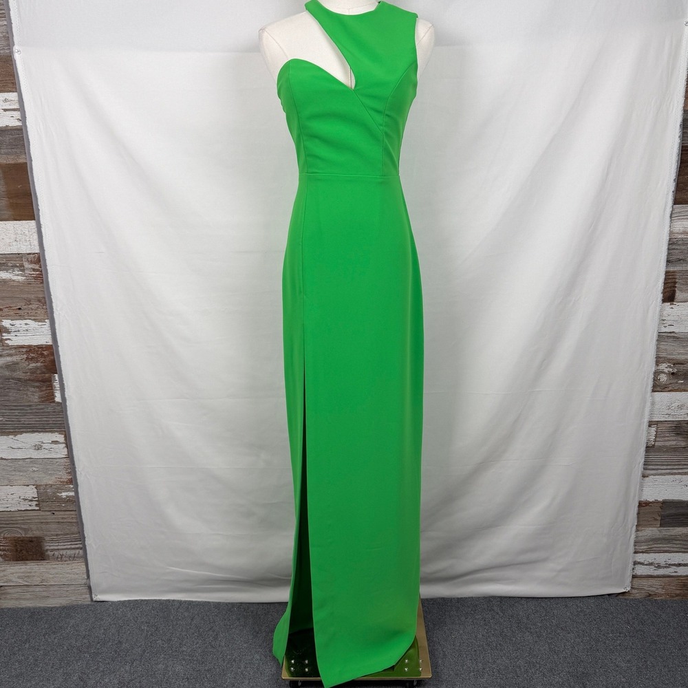 Amanda Uprichard Green Asymmetrical Cutout Gown Slit‎ Evening Maxi Dress XS USA - Picture 2 of 10